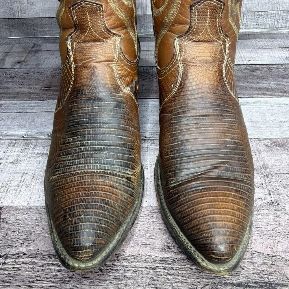 Tony Lama Western Boots Brown Leather Cowboy Vintage Exotic Men’s size 9 D